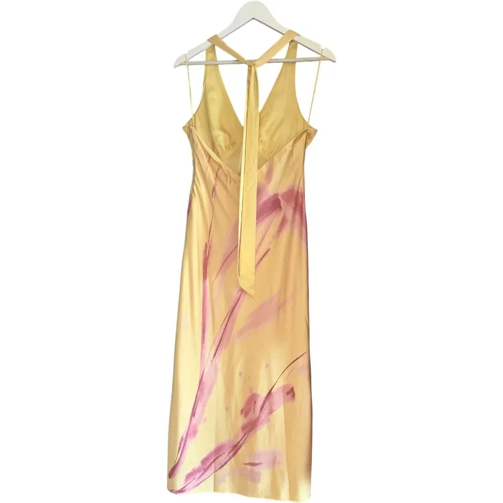 Abercrombie A&F Julia Slip Halter Maxi Dress Yellow Pink Floral NWOT Sz M Petite